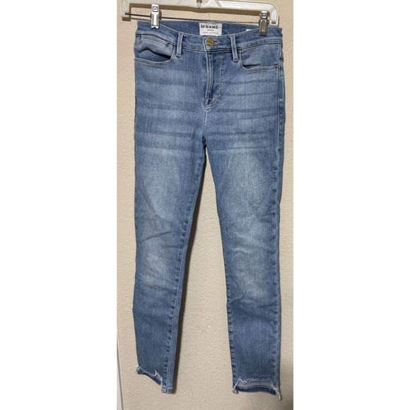 Frame Womens Jeans Size 26 Blue Le High Skinny Medium Wash Denim Raw hems - Picture 1 of 7